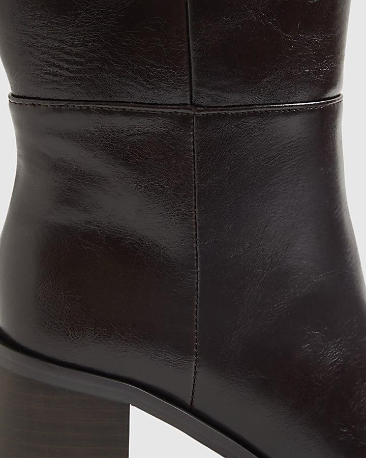 river island Brown Block Heel High Leg Boots