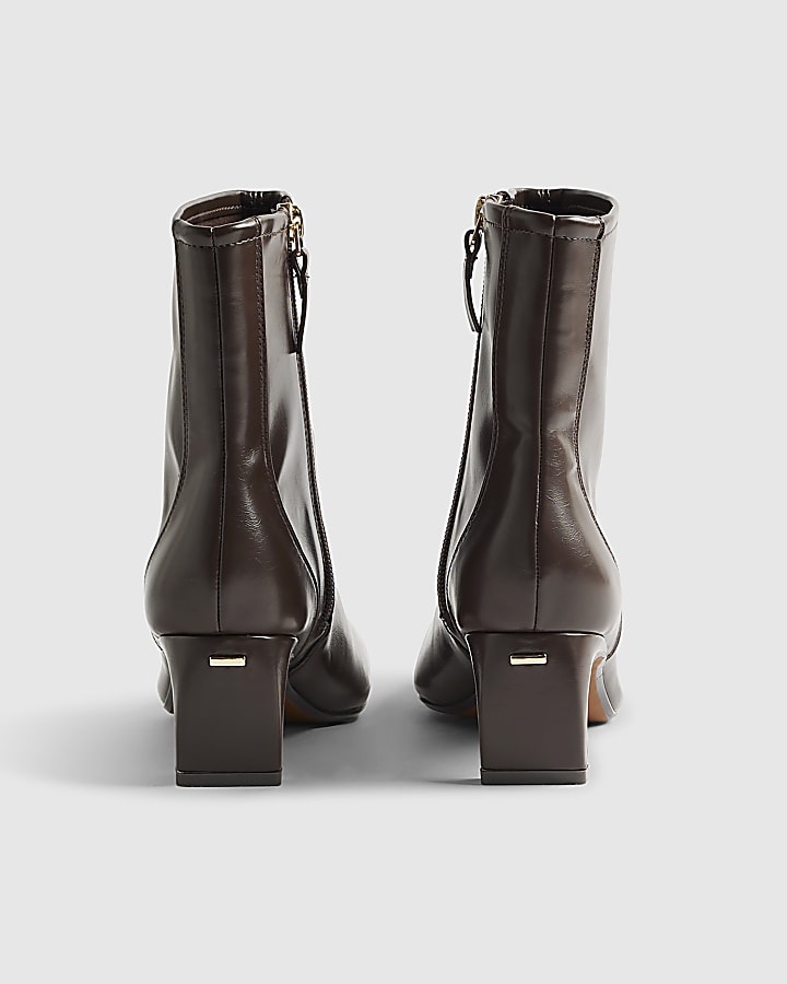 River Island Brown Block Heel Stretch Sock Boots