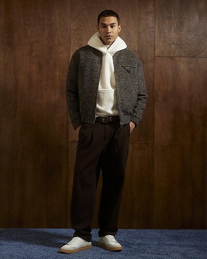 River Island Brown Boucle Wool Bomber Jacket