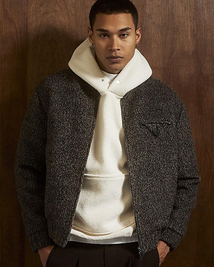 River Island Brown Boucle Wool Bomber Jacket