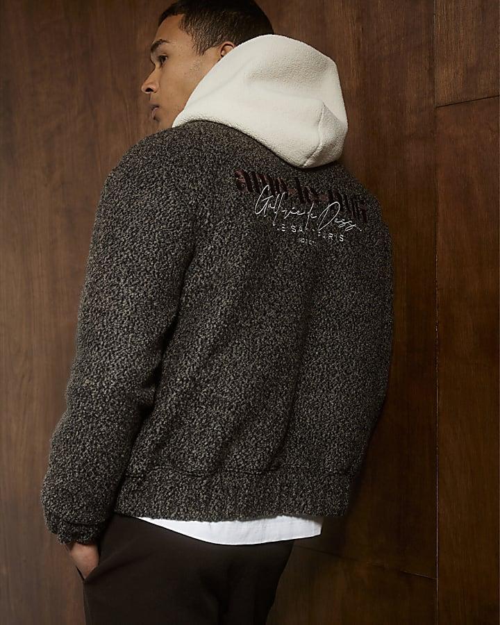 River Island Brown Boucle Wool Bomber Jacket