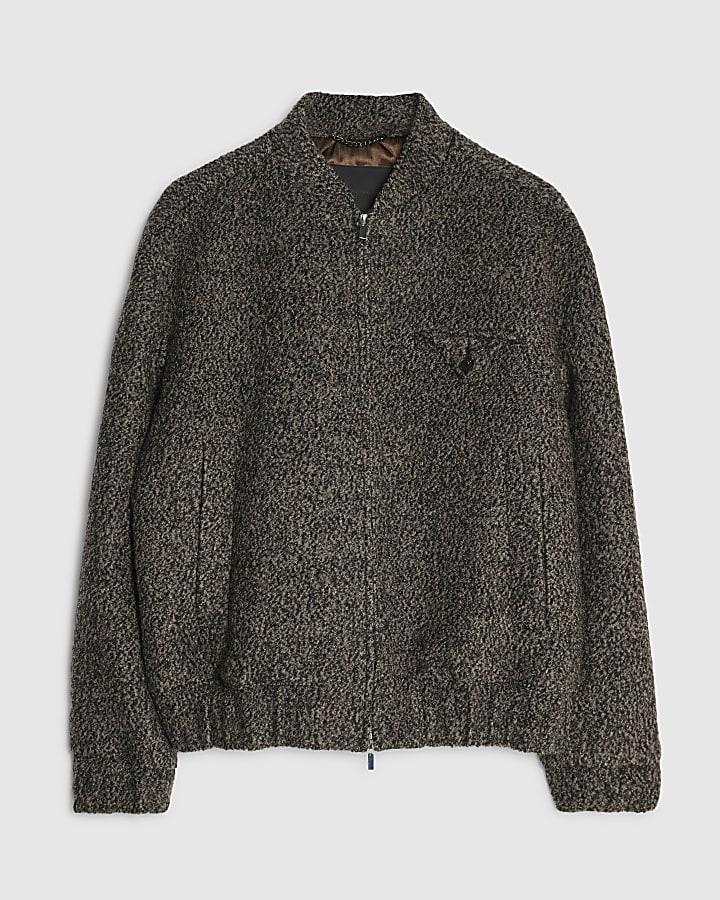 river island Brown Boucle Wool Bomber Jacket