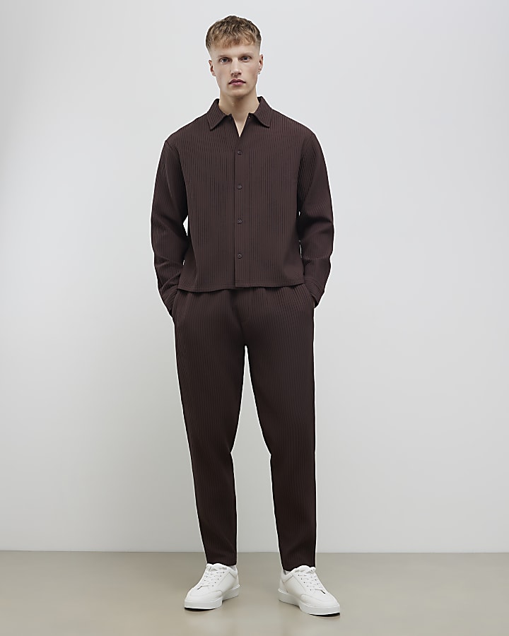 River Island Brown Boxy Fit Plisse Shirt