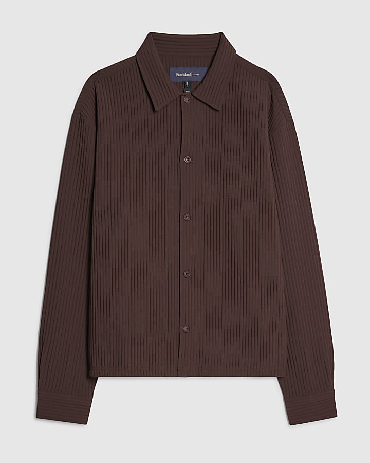 river island Brown Boxy Fit Plisse Shirt
