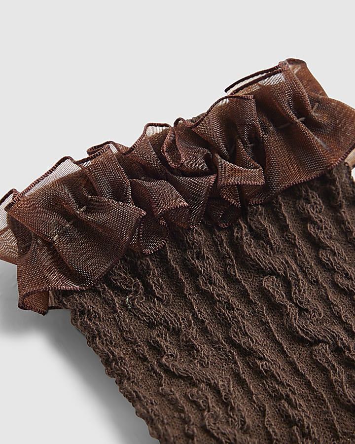 river island Brown Cable Knit Frill Socks