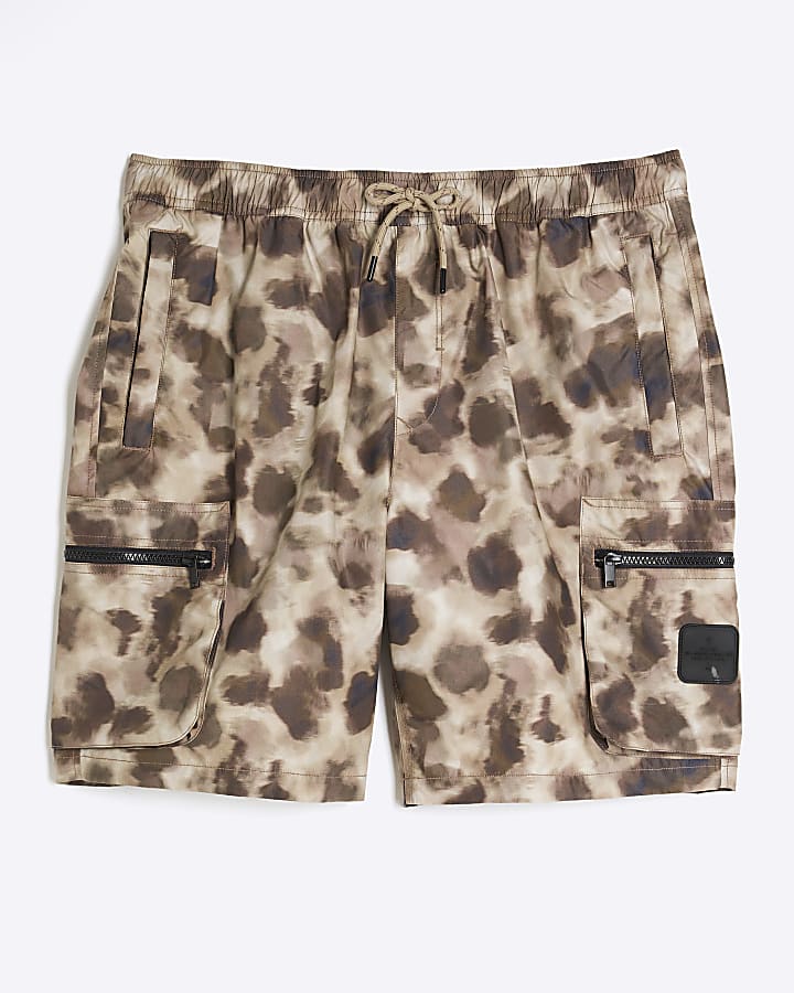 river island Brown Camouflage Cargo Shorts
