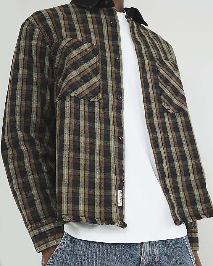 River Island Brown Canvas Collar Check Overshirt