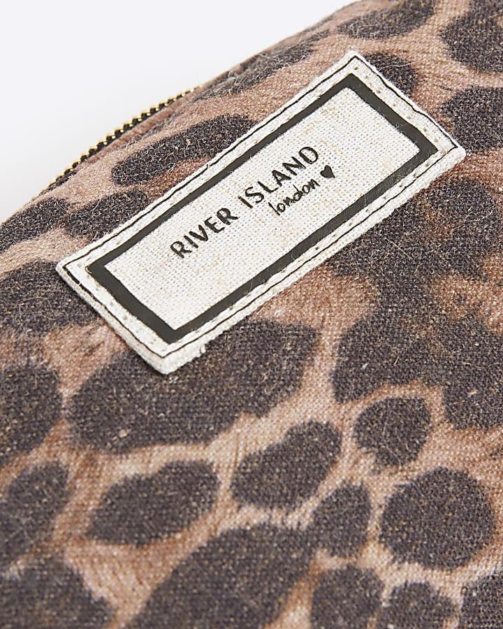 River Island Brown Canvas Leopard Make Up Bag
