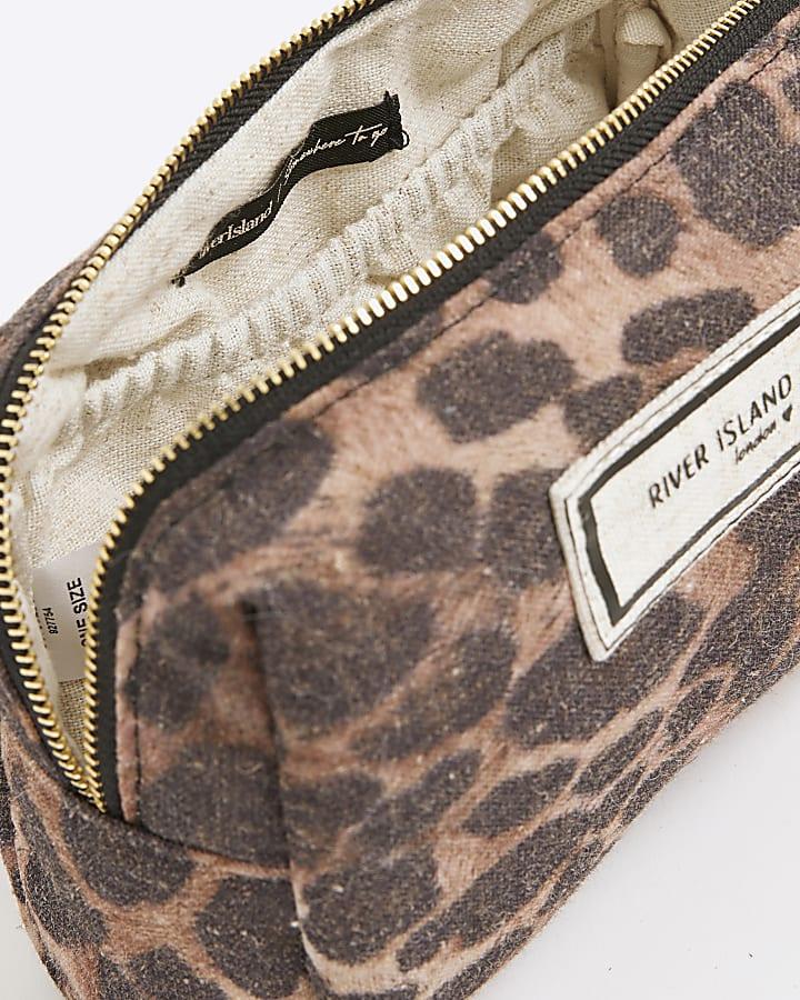 river island Brown Canvas Leopard Make Up Bag