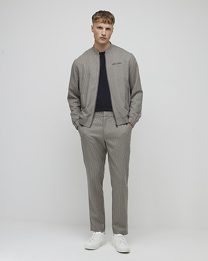 River Island Brown Check Bomber Jacket