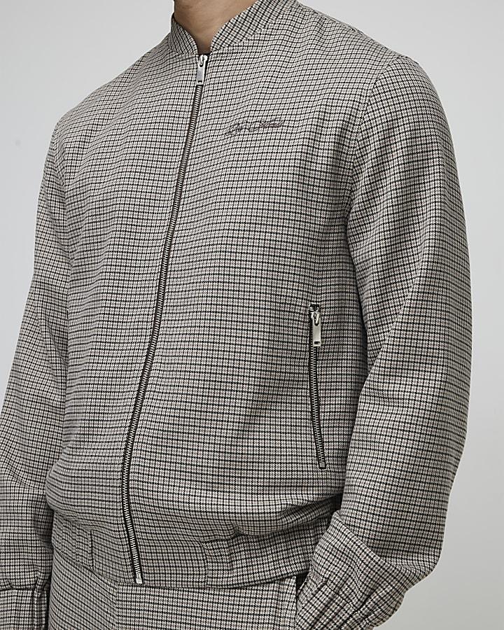 River Island Brown Check Bomber Jacket