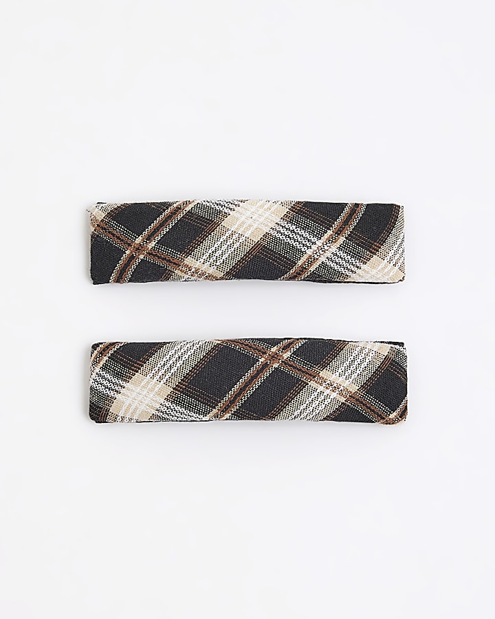 River Island Brown Check Hair Slides