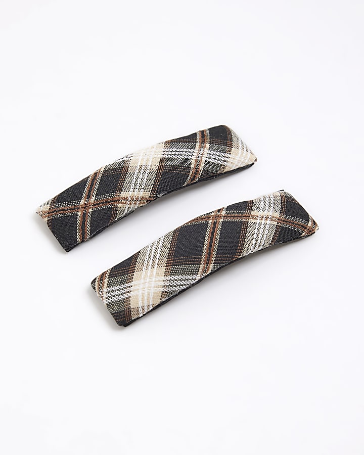 River Island Brown Check Hair Slides