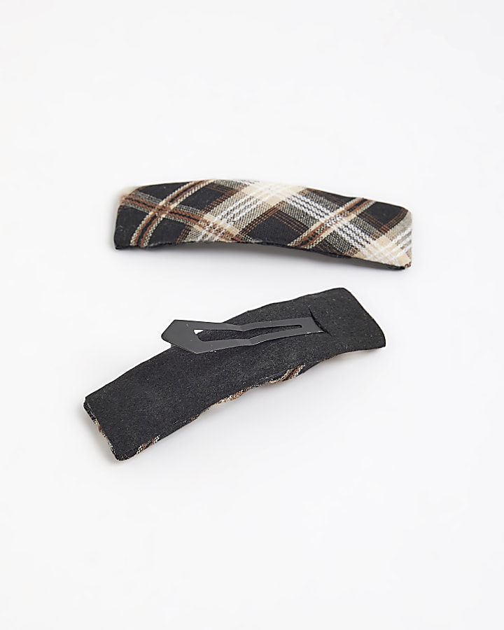River Island Brown Check Hair Slides