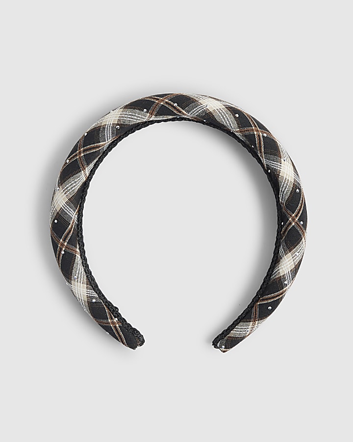 River Island Brown Check Padded Headband