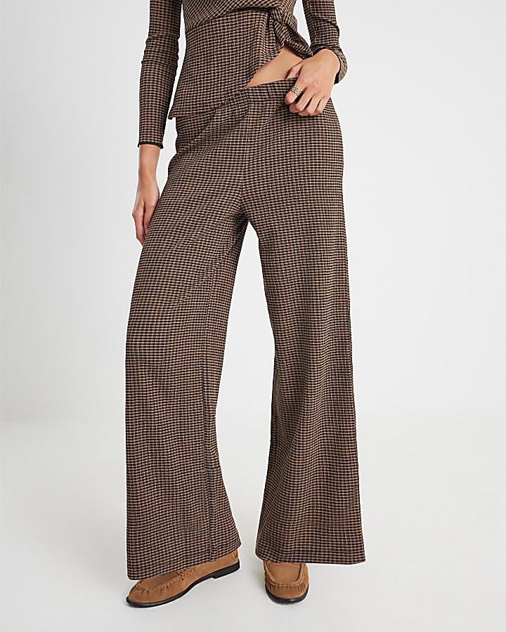 River Island Brown Check Wide Leg Trousers