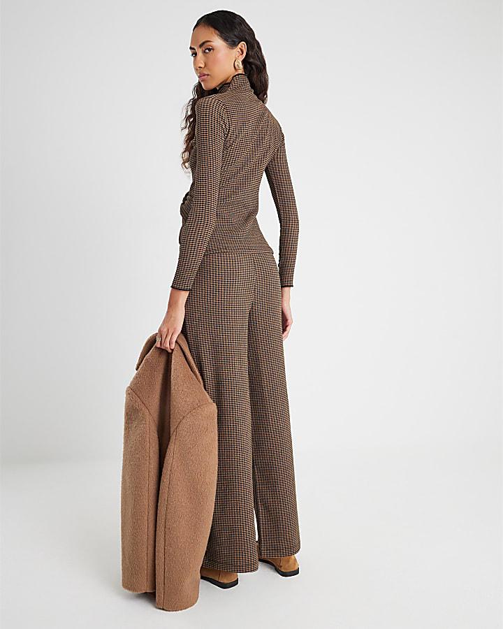 River Island Brown Check Wide Leg Trousers