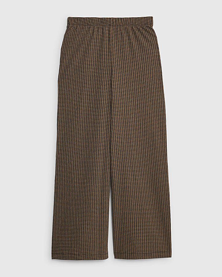 river island Brown Check Wide Leg Trousers