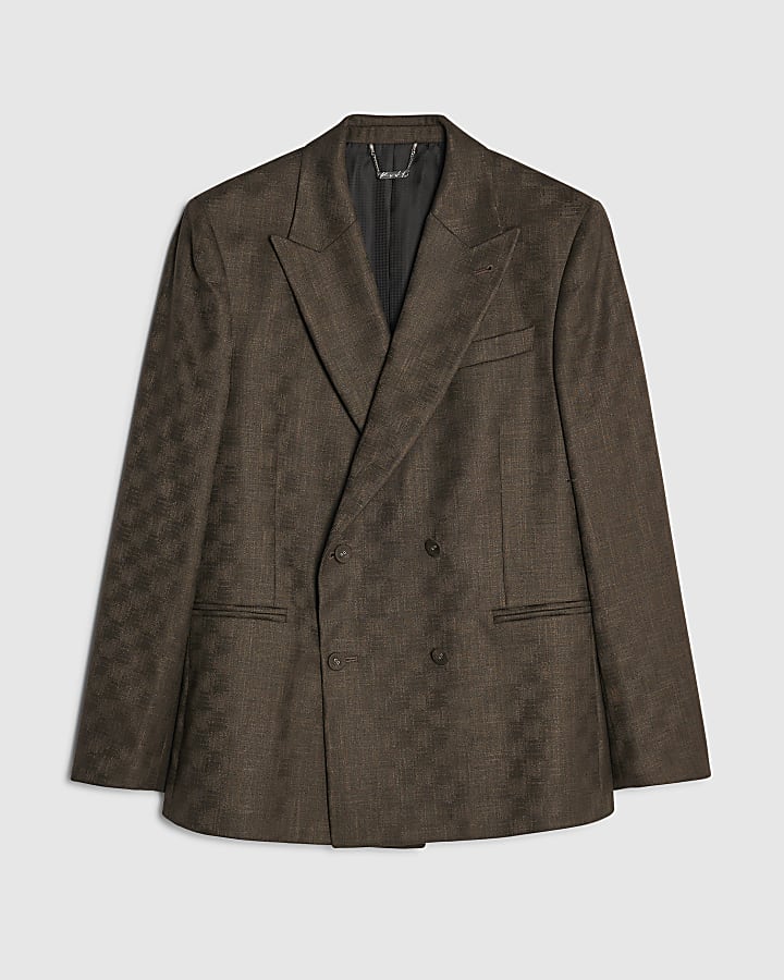 river island Brown Checkerboard Blazer Jacket
