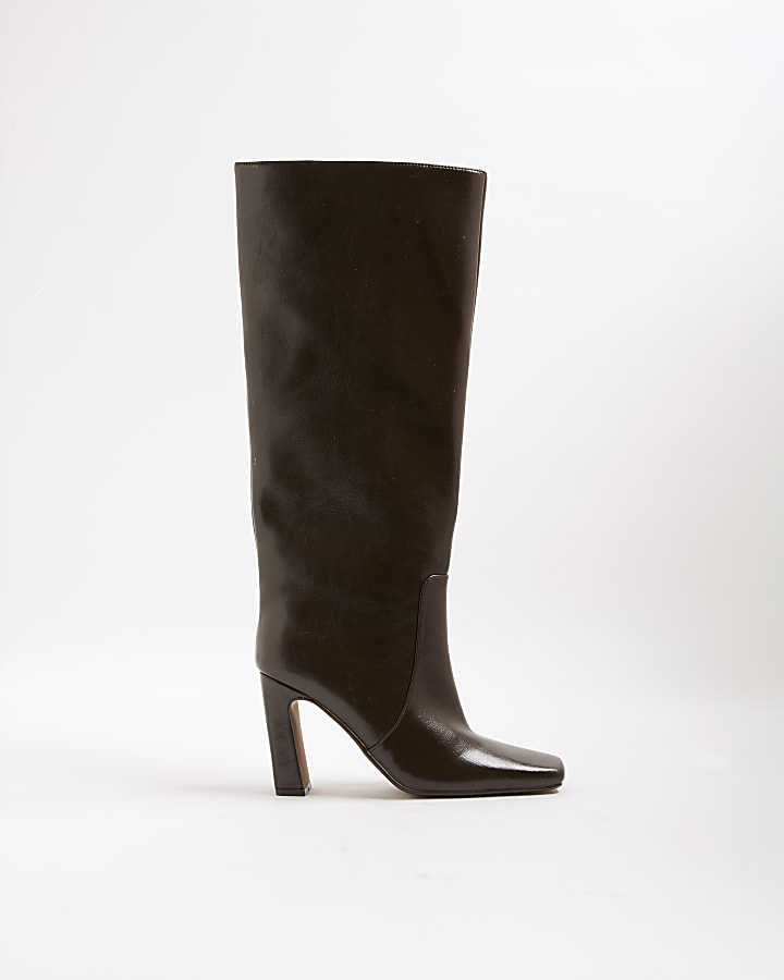 River Island Brown Chisel Toe High Leg Boots