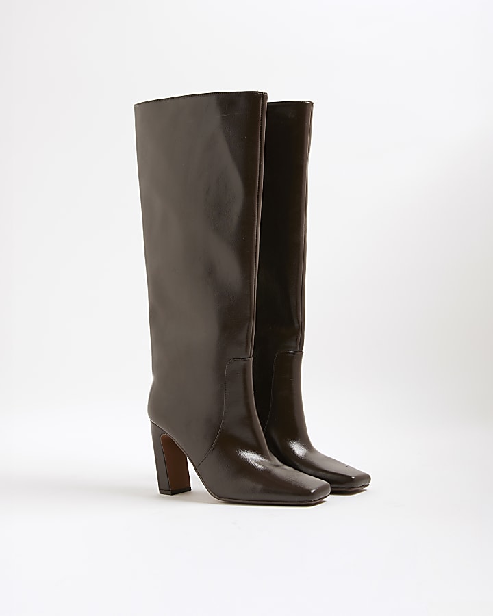 River Island Brown Chisel Toe High Leg Boots