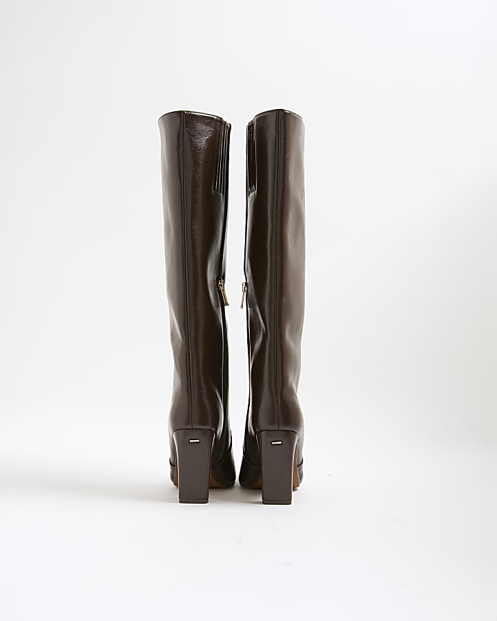 River Island Brown Chisel Toe High Leg Boots