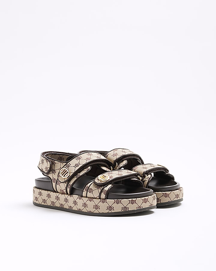 River Island Brown Chunky Monogram Dad Sandals