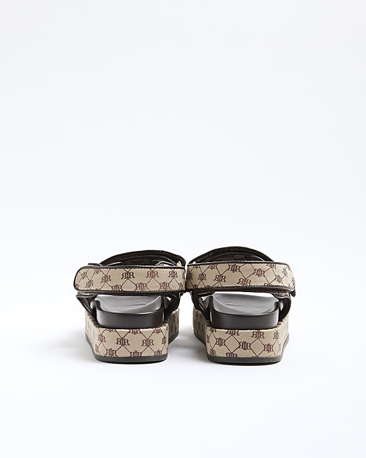 River Island Brown Chunky Monogram Dad Sandals