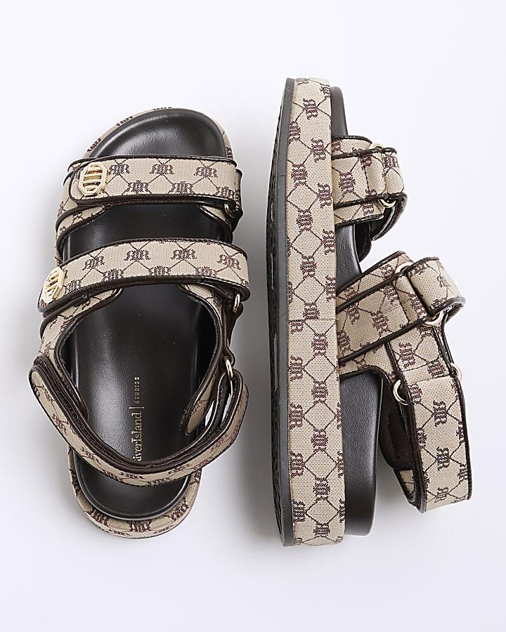 River Island Brown Chunky Monogram Dad Sandals