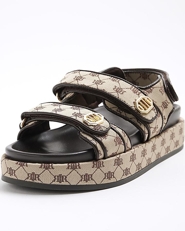 river island Brown Chunky Monogram Dad Sandals
