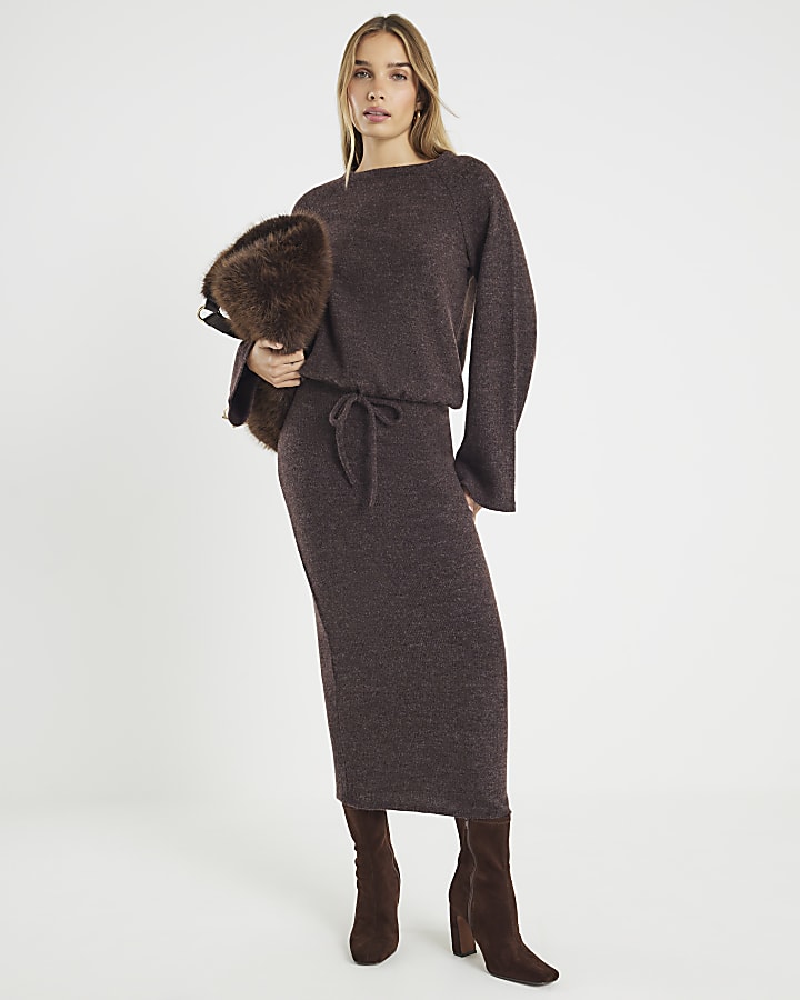 River Island Brown Cosy Long Sleeve Bubble Hem Top