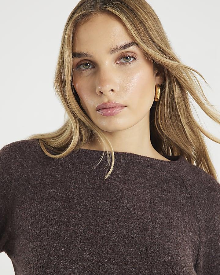 River Island Brown Cosy Long Sleeve Bubble Hem Top