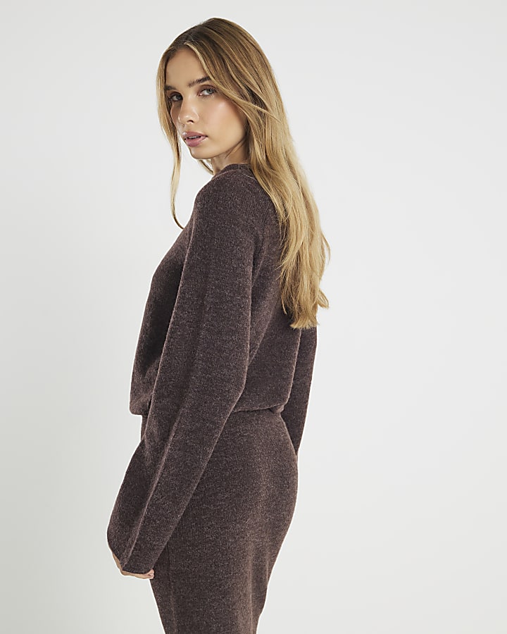 River Island Brown Cosy Long Sleeve Bubble Hem Top