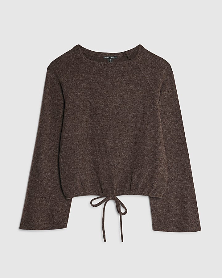 river island Brown Cosy Long Sleeve Bubble Hem Top