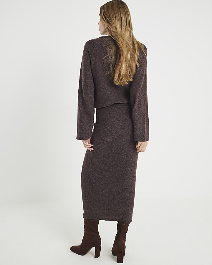 River Island Brown Cosy Midi Skirt