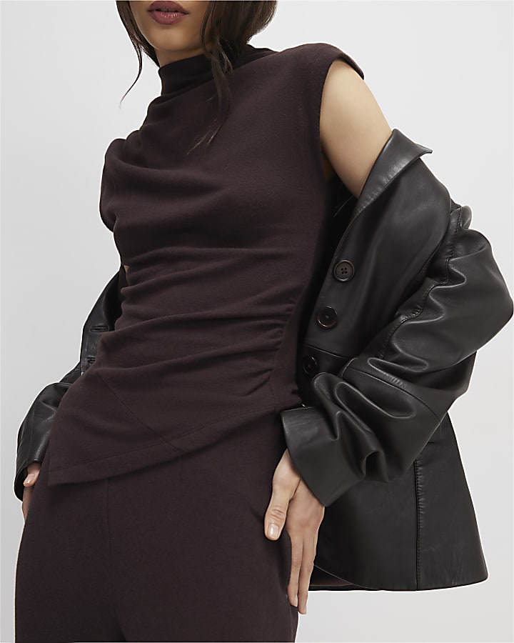 River Island Brown Cosy Sleeveless Drape Top