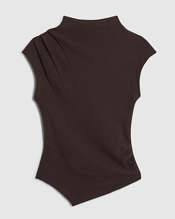 river island Brown Cosy Sleeveless Drape Top