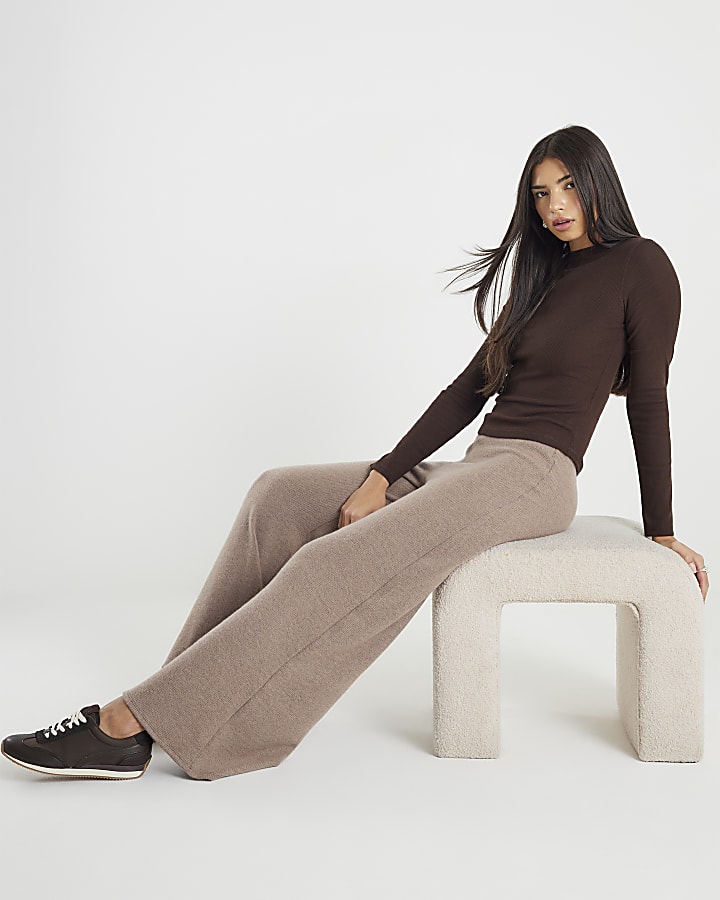 River Island Brown Cosy Wide Leg Trousers