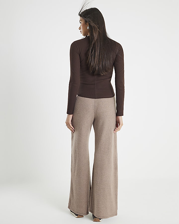 River Island Brown Cosy Wide Leg Trousers