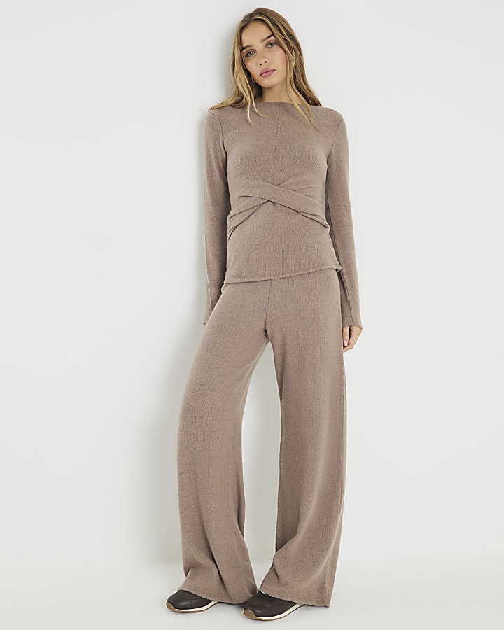 River Island Brown Cosy Wide Leg Trousers