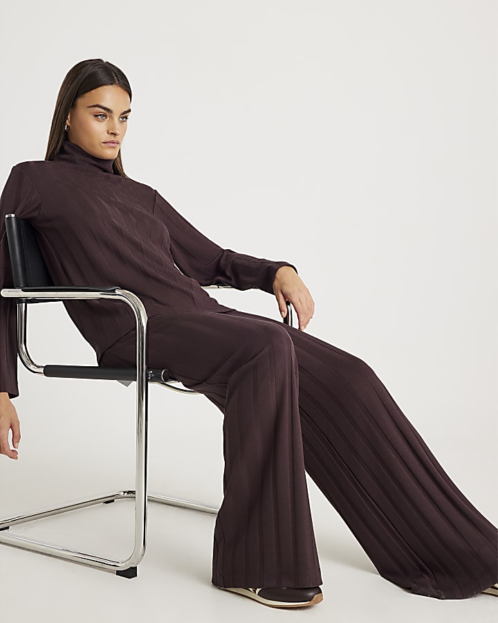 River Island Brown Cosy Wide Ribbed Trousers