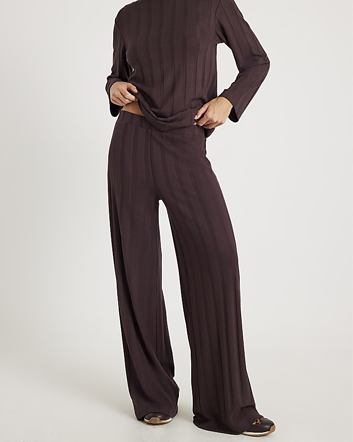 River Island Brown Cosy Wide Ribbed Trousers