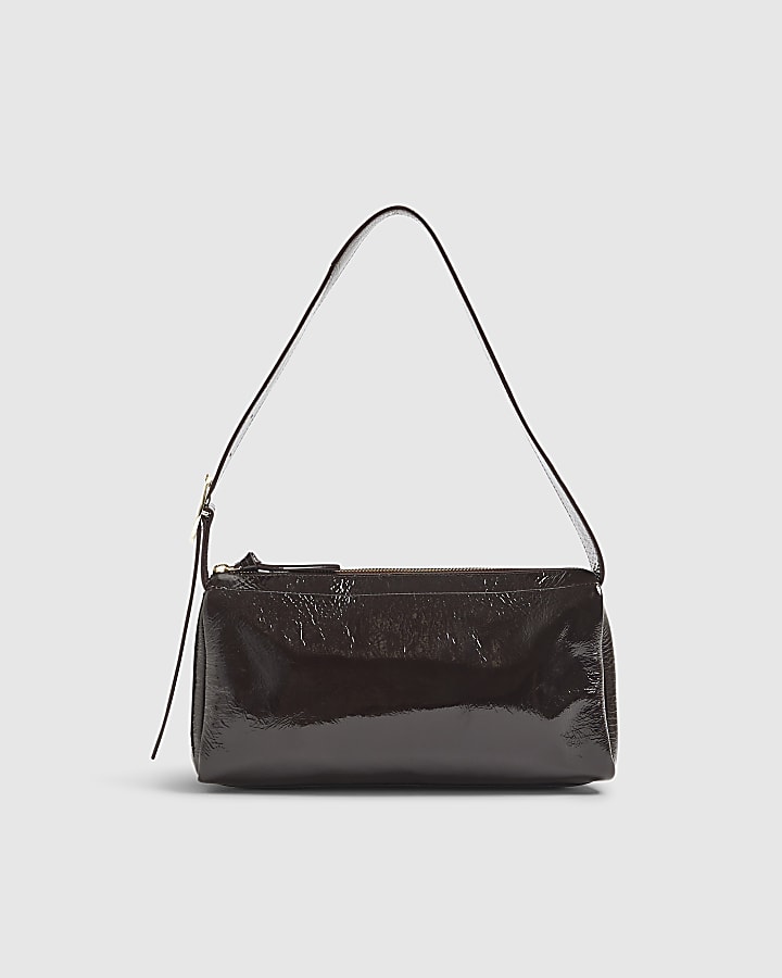 River Island Brown Cracked Leather Shoulder Bag