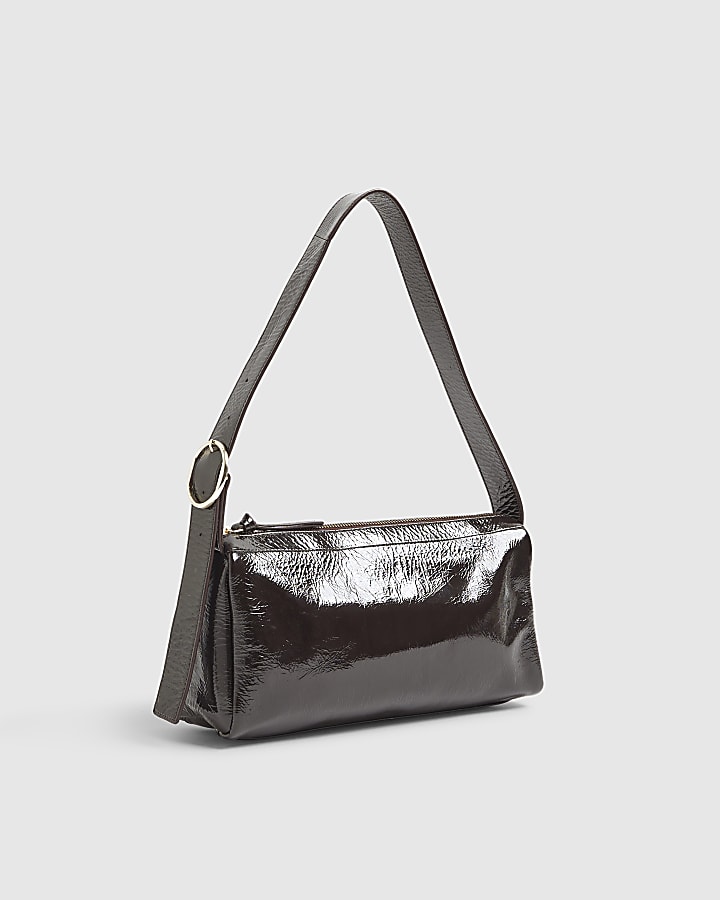 River Island Brown Cracked Leather Shoulder Bag
