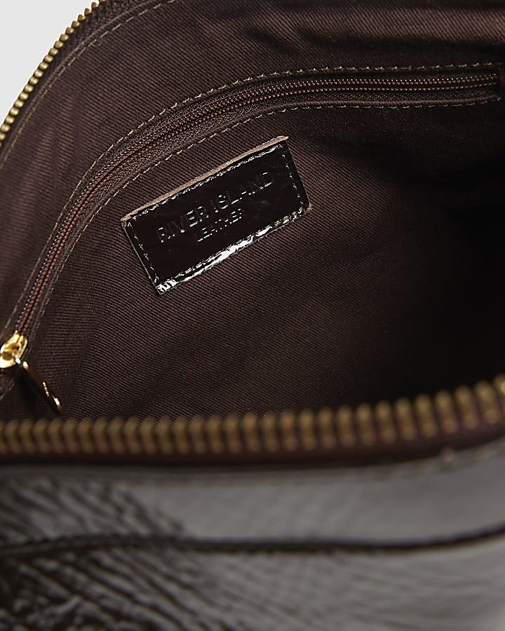 river island Brown Cracked Leather Shoulder Bag