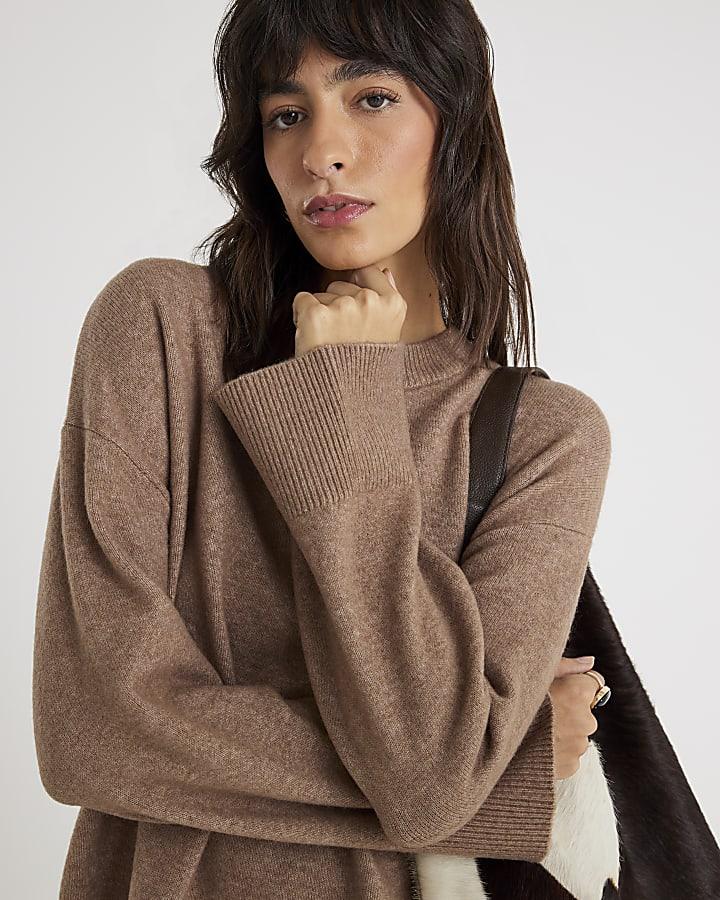 River Island Brown Crew Neck Knitted Jumper