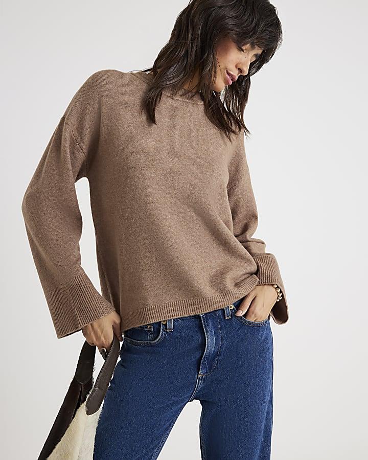River Island Brown Crew Neck Knitted Jumper