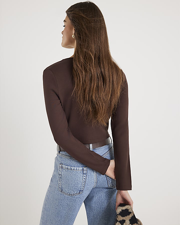 River Island Brown Cropped Heart Cardigan