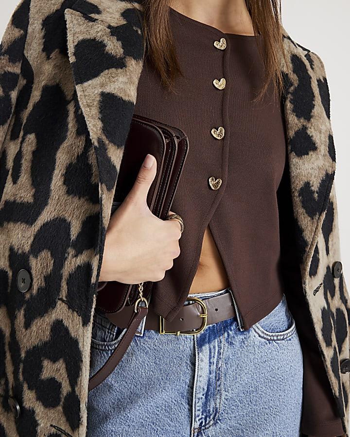 River Island Brown Cropped Heart Cardigan