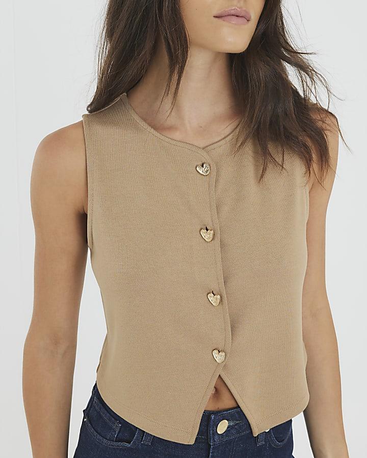 River Island Brown Cropped Heart Waistcoat Top